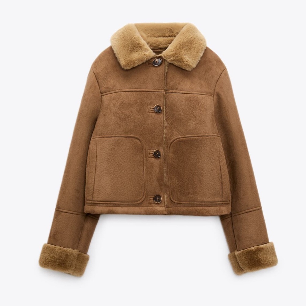 Zara Double-Faced Cropped Faux Suede Jacket